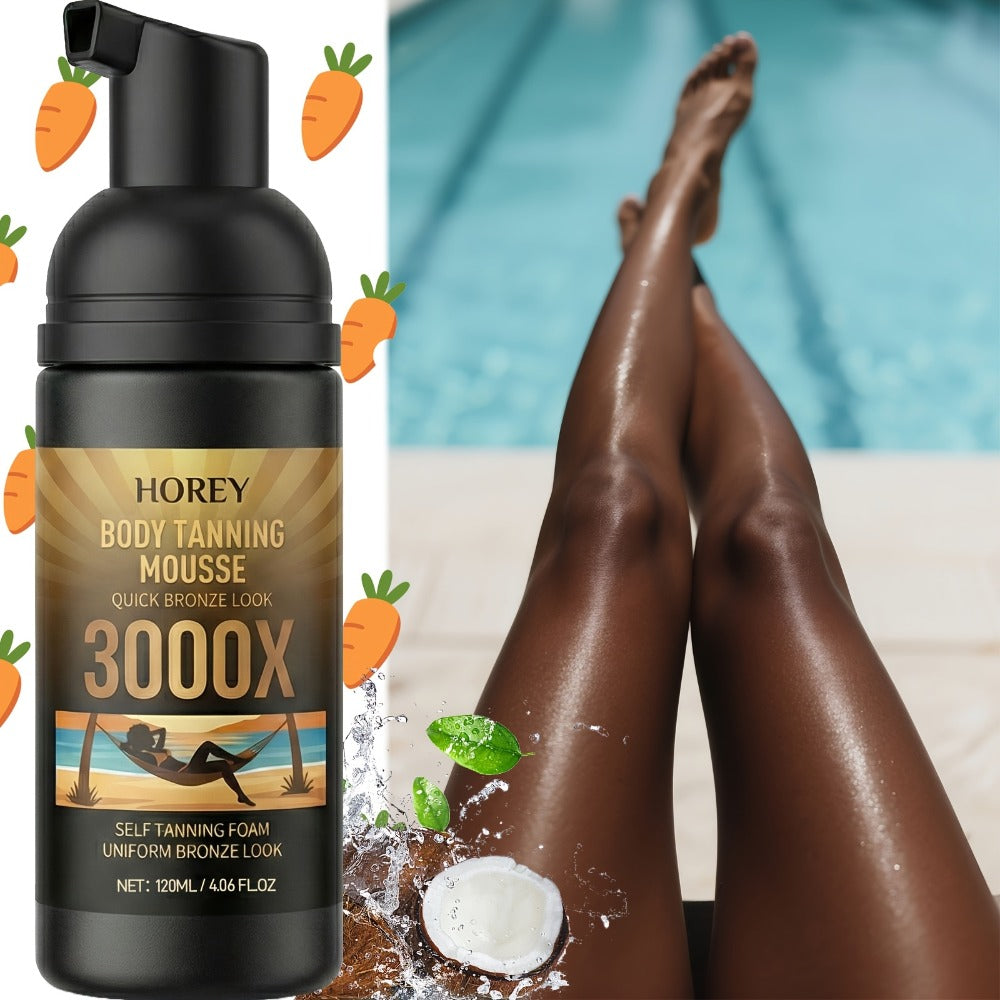3000X 4.06oz Summer Deep Brown Tanning Mousse- Enriched with Carrot And Coconut Oil- Summer Glow for Bronzed Skin- Hydrating& Tanning- Fashionable Wheat-Toned Complexion- Effect: Medium-Dark to Dark Skin Tones