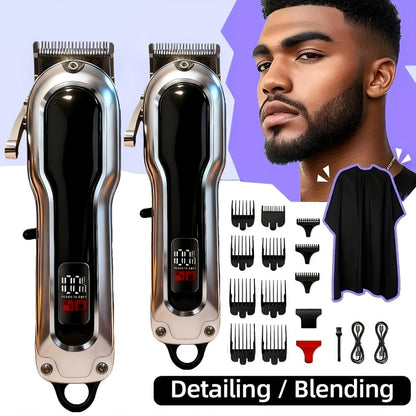 Professional Electric Hair Clipper Set — Barber-Grade Trimmer with Limit Comb, Long-Lasting Battery, Home & Travel Use, Gift for Dad (Silver & Golden)