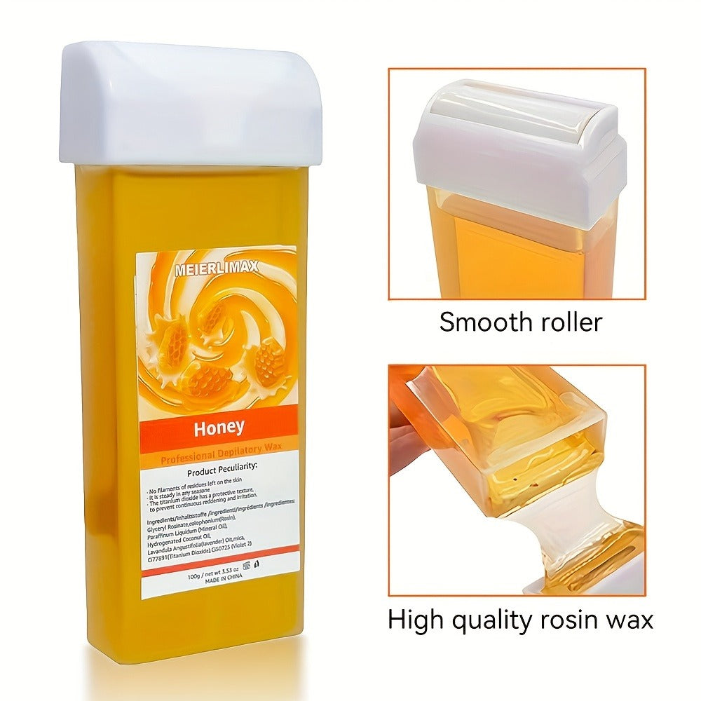 Hair Removal Roller Wax Strips 100g Handheld Depilatory Wax Kit for Smooth Skin Body Leg Arm Underarm Unisex Multiple Scents Aloe Honey Strawberry Lavender