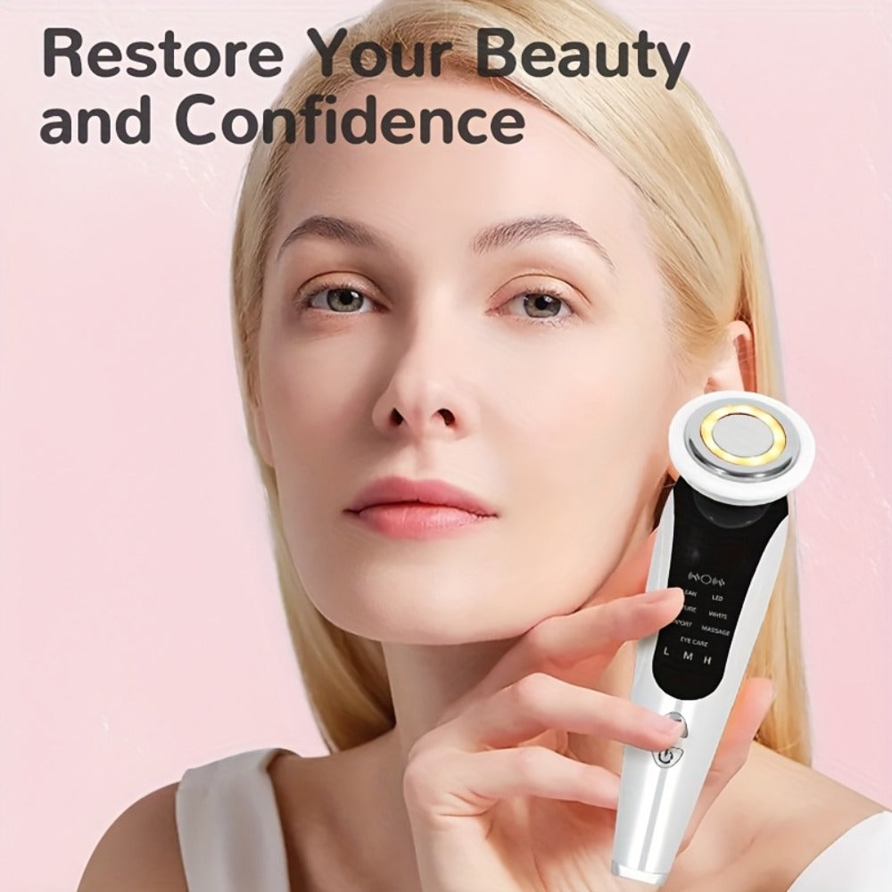 4-in-1 Facial And Neck Massager with LED Relax & Vibration - USB-Powered Light Beige Tightening, for Home/Travel - Ideal Gift for & Relaxation, Ergonomic Handle, Highquality Device, Skincare Enthusiasts, Portable Design, Durable
