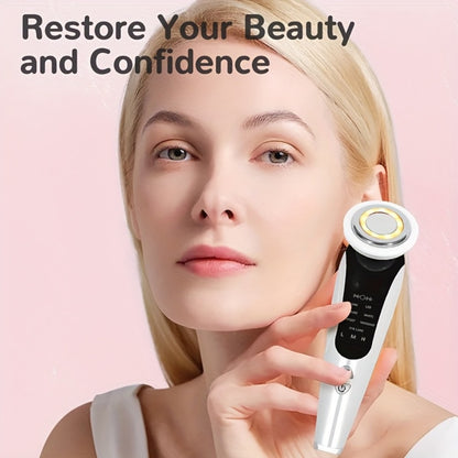 4-in-1 LED Face Neck Massager USB Powered - Vibration Skin Tightening Facial Lifting Device with Ergonomic Handle - Portable Home Travel Beauty Tool for Women Skincare Gift