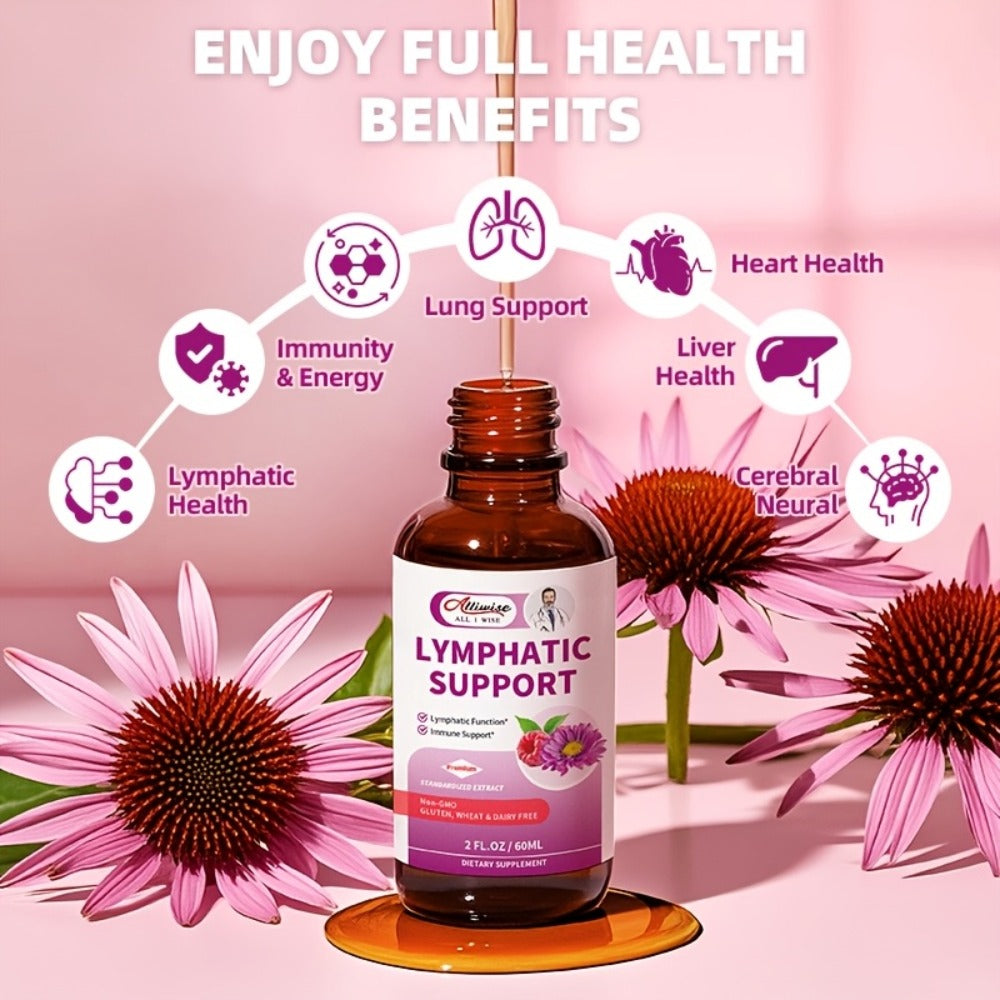 Alliwise 11-in-1 Lymphatic Health Drops, Added Natural Herbal Echinacea, European Elderberry, Yarrow, Astragalus, Plantain, Verbena, Cleavers, Thyme Leaf, Burdock Root, Dandelion, Red Clover Extract, Supports Lymphatic Health - 2.03oz