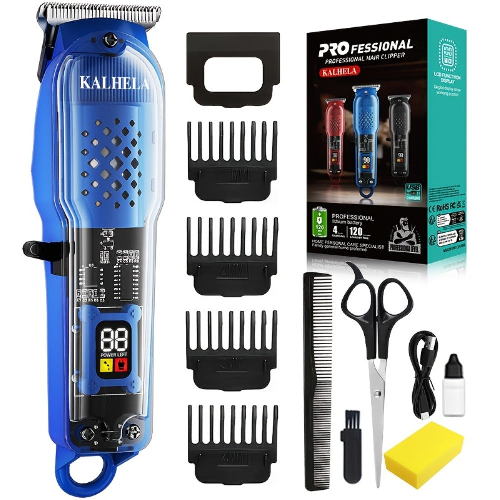 Men'S Hair Clippers | Retro Transparent Body Electric Hair Trimmer for Pompadour Styles, Professional Beard Trimmer with LCD Display, High-Power Hair Grooming Machine, USB Charging, ABS Plastic, Battery, Father'S Day Gift