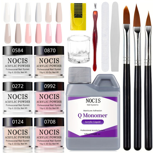 Set of Acrylic Powders in Six Colors, Including Pink And Nude, Designed for Professional 3D Nail Art. Ideal for French Extensions And Suitable for All Seasons, This Kit Does Not Require a Lamp