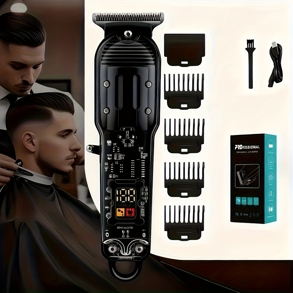 Cordless Hair Clipper & Beard Trimmer for Men - LED Display USB-C Rechargeable Barber-Grade Clipper with 4 Guide Combs, Home & Travel Grooming Kit