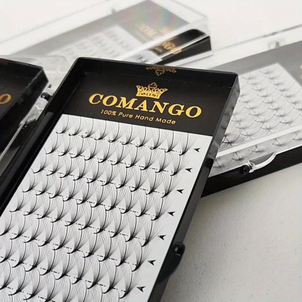 CoMango 120Fans Premade Wispy Fan Lashes - 5D/7D/9D Volume, Individual Sandwich Faux Mink Spike Stem, Fluffy Pointy Base, Natural Look, Options for Beginners, Beginner Eyelash Extensions, Fluffy Lash Extensions, Curlable Lashes Durable Adhesive