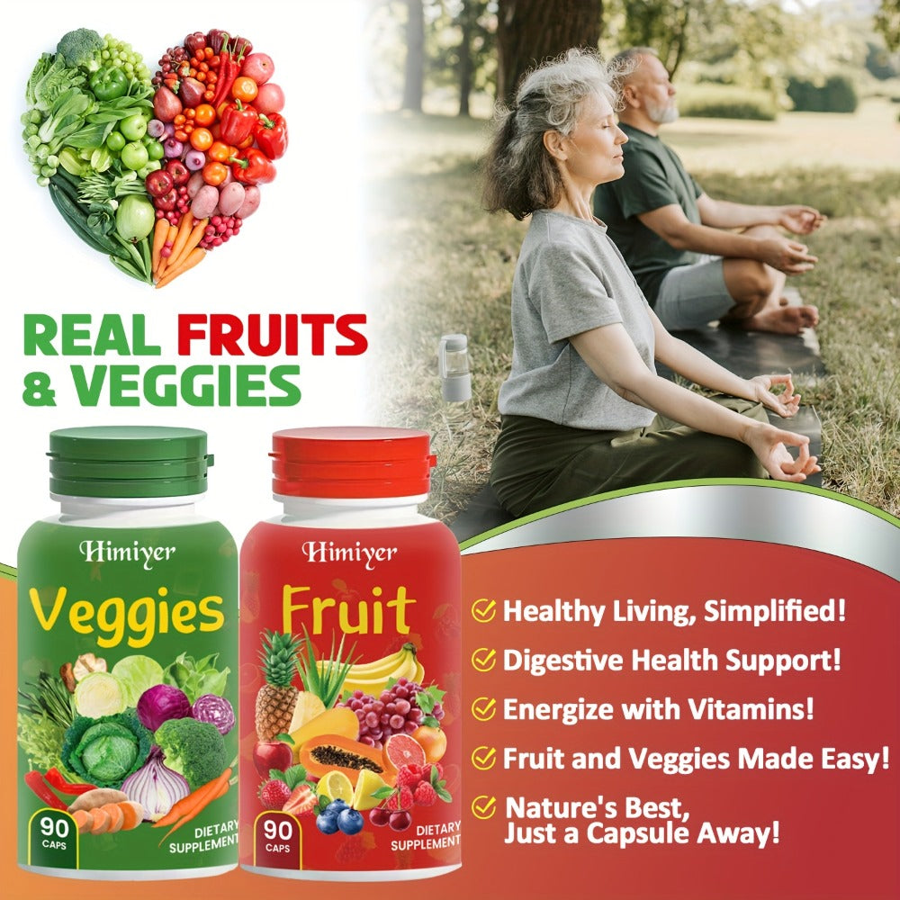 (1/3 Sets), Natural Balance of Fruits And Vegetables - Complete Food Supplements, Containing Superfood Fruits And Vegetables Suitable for Women, Men And Teenagers - 90 Fruit Capsules 90 Vegetable Capsules - 1 Set/3 Sets
