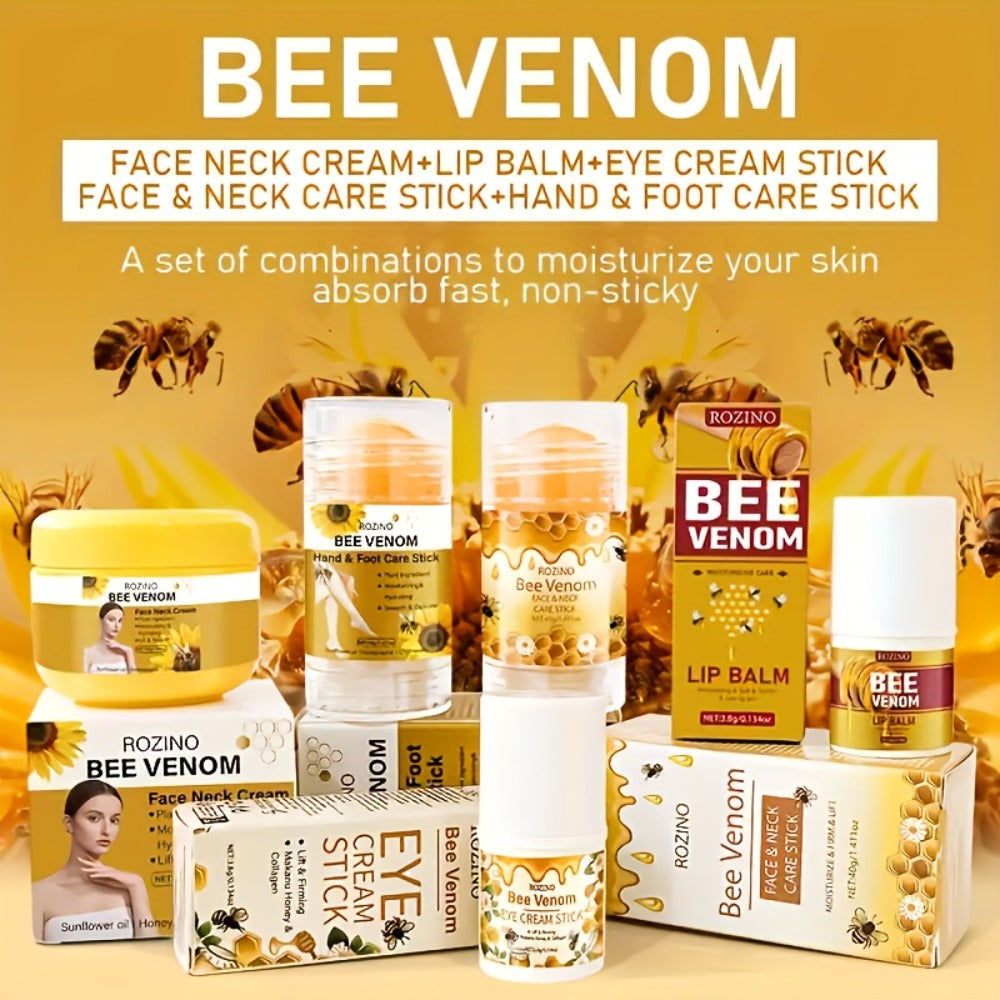 [Bee Venom Care Set] 5pcs Bee Venom Care Set | Moisturizing & Nourishing for Lips, Face, Neck, Hands & Feet, Lightweight Non-Greasy, Fast Absorption, Gentle Non-Irritating, Portable & Easy to Use, Comprehensive Care