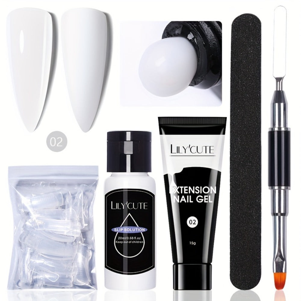 Nail Extension Gel Quick Builder White Nude Pink Crystal Acrylic UV LED Nail Construction Kit for Salon & Home Manicure 0.51oz 15g