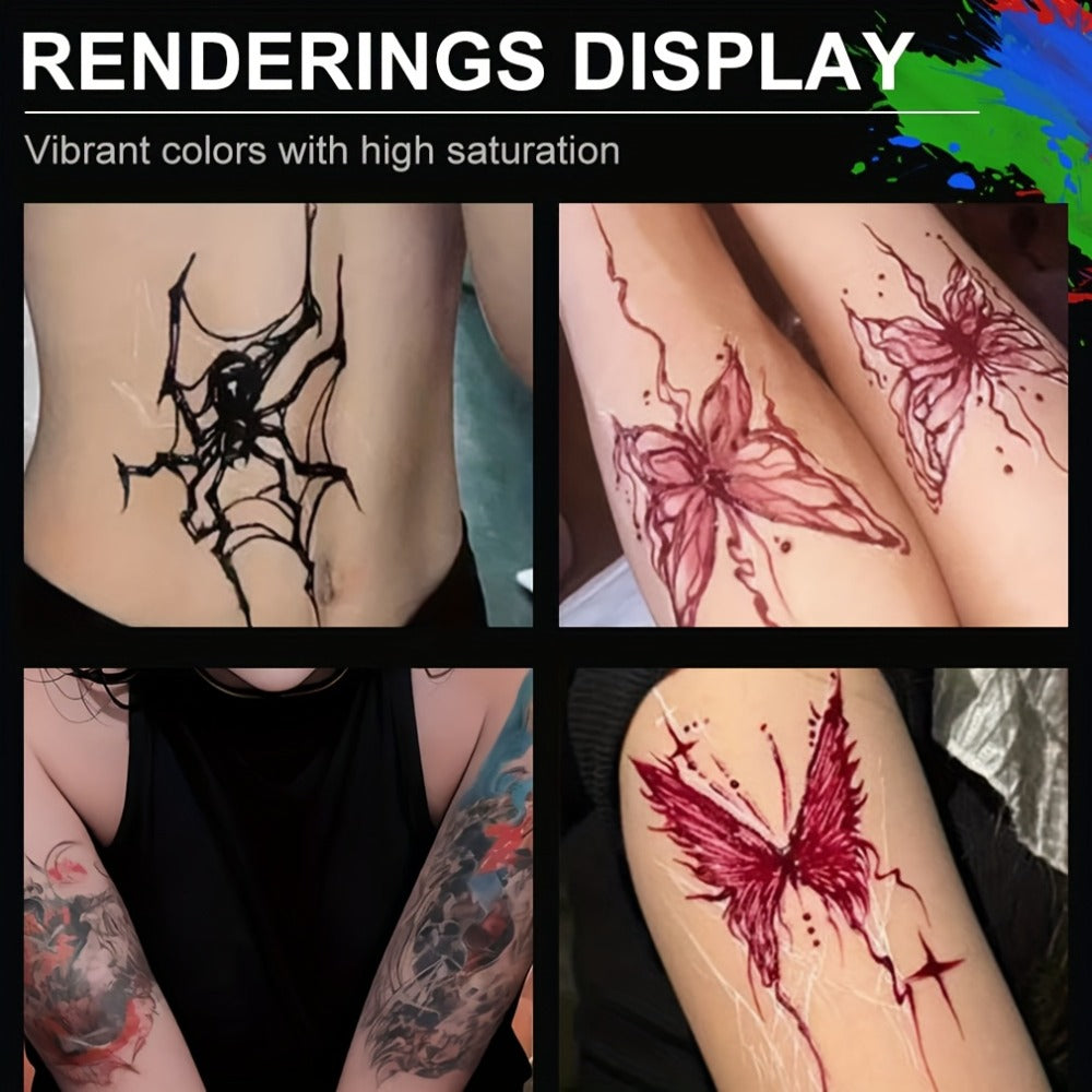 YTRUNS Temporary Tattoo Ink - Fast-Drying Waterproof Tattoo Paint Featuring 7 Bright Colors (Red, Purple, Blue, Green, Orange, Pink) - Gentle Body Art for Celebrations, Festivals