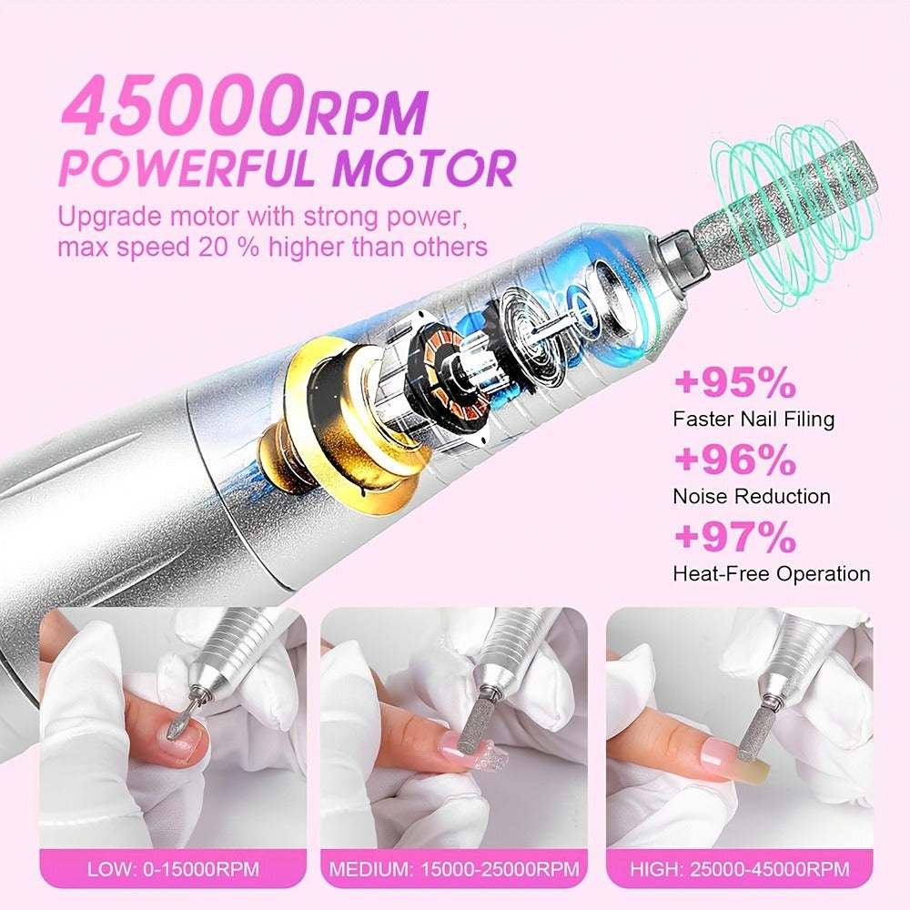 Rechargeable Nail Grinder 45000RPM Portable Electric Manicure Tool Professional Nail Remover