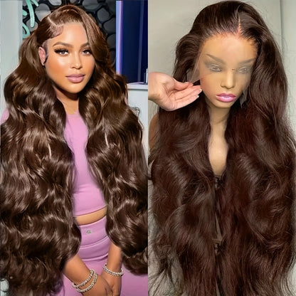 Body Wave Lace Front Wig Synthetic Glueless — Heavy Density, Long 26–34 Inch, Dark Brown, Red, Orange-Red & Black, Women's Wig for Daily Wear, Party & Cosplay