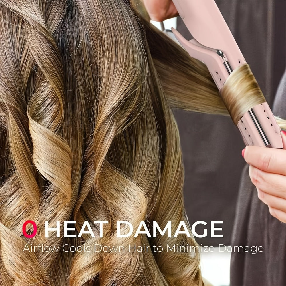 2-In-1 Airflow Curling Iron for Lasting Curls - 360° Airflow Styler Ceramic Flat Iron Hair Straightener And Curler, Anti-Scald Curling Wand, 360° Cool Air, 5 Temps Adjustable for Long Short Hair