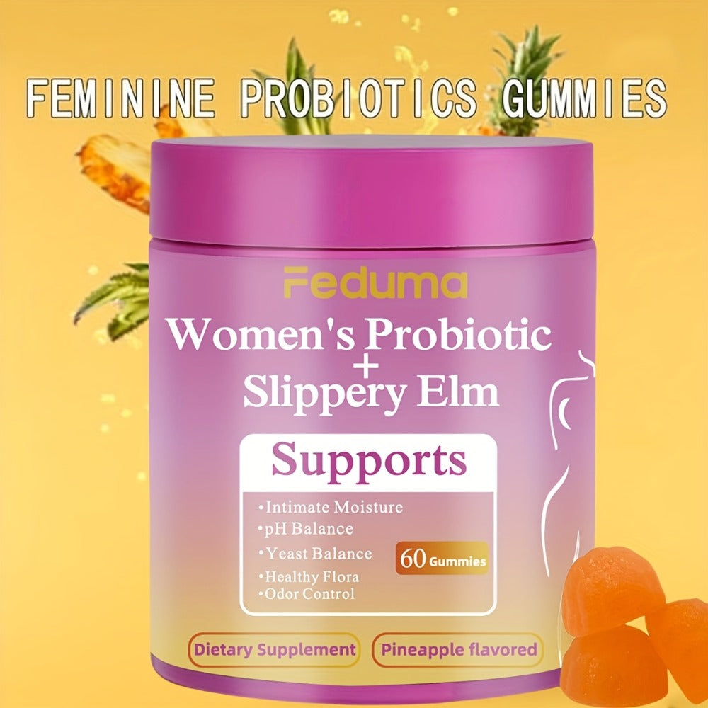 [Buy1, Get 1 Free]FEDUMA Women's Probiotic Gummies Her Juicy Way to Maintain Healthy Flora, Intimate Moisture, And Yeast Balance with Delicious Pineapple, 60 Gummies!