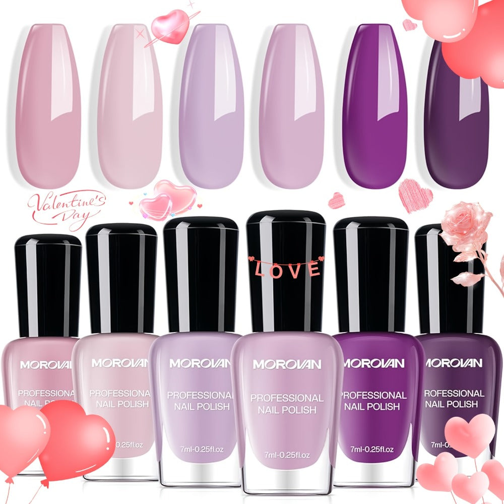 Morovan Nail Polish Set Fingernail: Lilac Purple Nude Pink Quick Dry Nail Polish Kit Lavender Violets Regular Nail Polish Bulk 0.25oz Finger Nail Polish Pack Classy Nail Polish Gifts for Women
