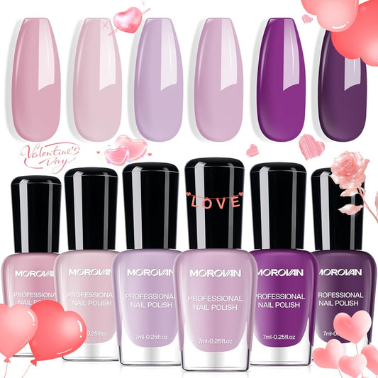Nail Polish Set 6 Colors Quick Dry Finger Nail Polish Kit Lilac Purple Nude Pink Rose Red Fast Dry Long Lasting Nail Polish Bulk 0.25oz Each Nail Polish Gifts for Women