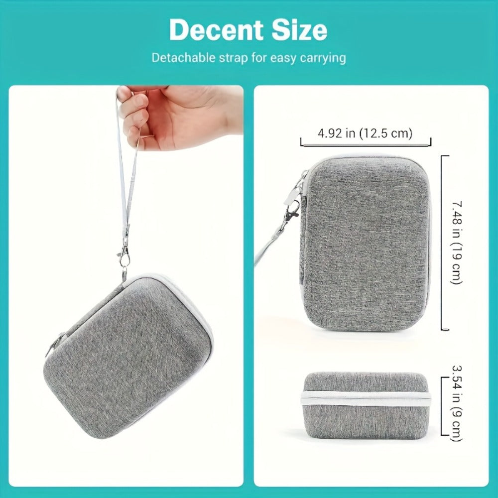 A Gray Hard Shell Storage Bag Made of EVA, Featuring Pockets And Multiple Compartments, Perfect for Travel And for home Use, Designed for Handheld Nebulizers, Humidifiers, Facial Steamers, And Pore Vacuum Cleaners