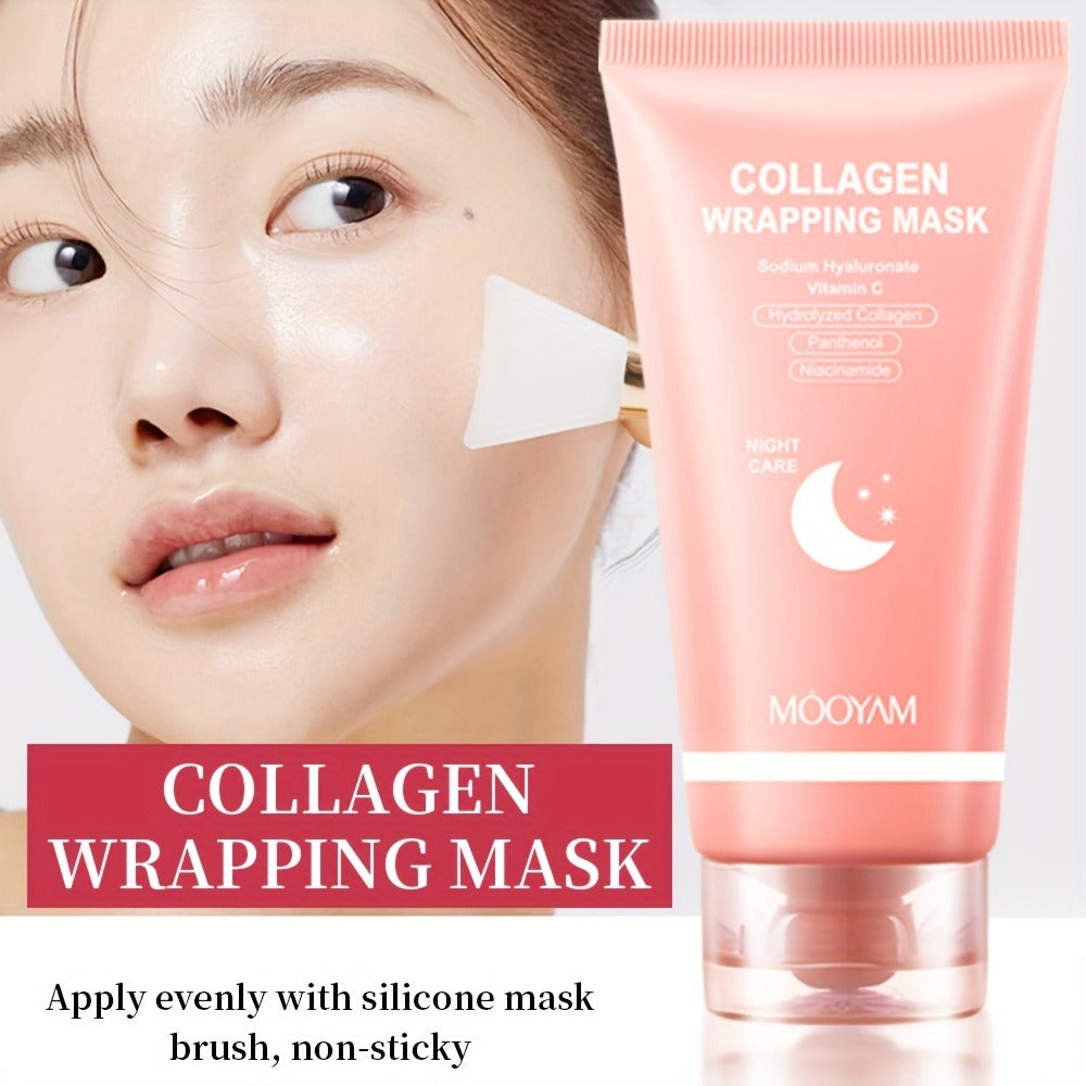 2pcs/3pcs Collagen Night Mask with Brush - Elasticity and Moisturizing Care, Contains Hydrolyzed Collagen, Niacinamide, Sodium Hyaluronate and Vitamin C - Korean Skincare Product Formulas, 2. 71oz