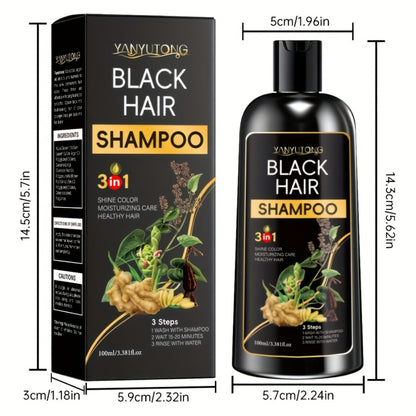 Hair Dye Shampoo Natural Plant Pigments – Covers Gray Hair Fast | 3.38oz Travel Size in Black, Brown & Chestnut Brown | Gentle, Moisturizing Color Shampoo
