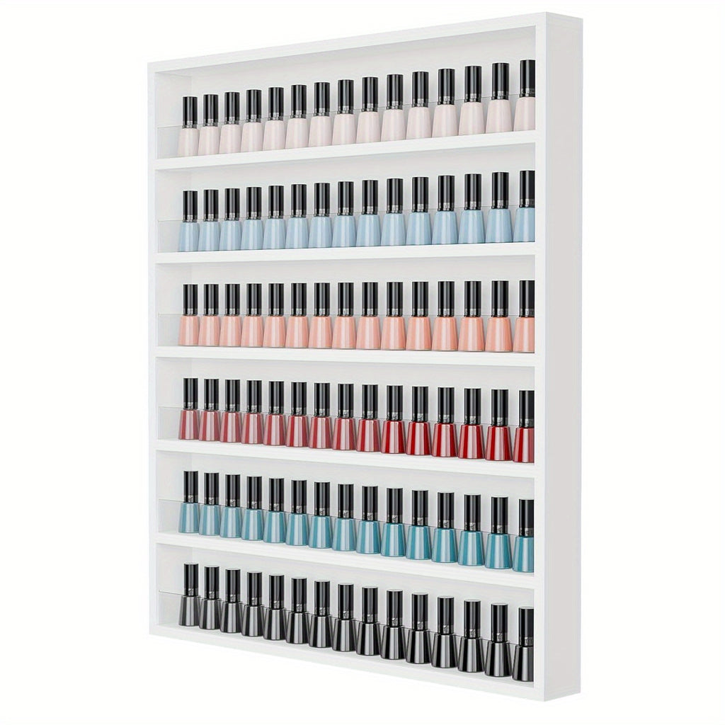 OmySalon 6 Layers Nail Polish Rack, Wall Mount Nail Polish Organizer W/Acrylic Baffle, Valentines Day Gift for Her, (White/Black)