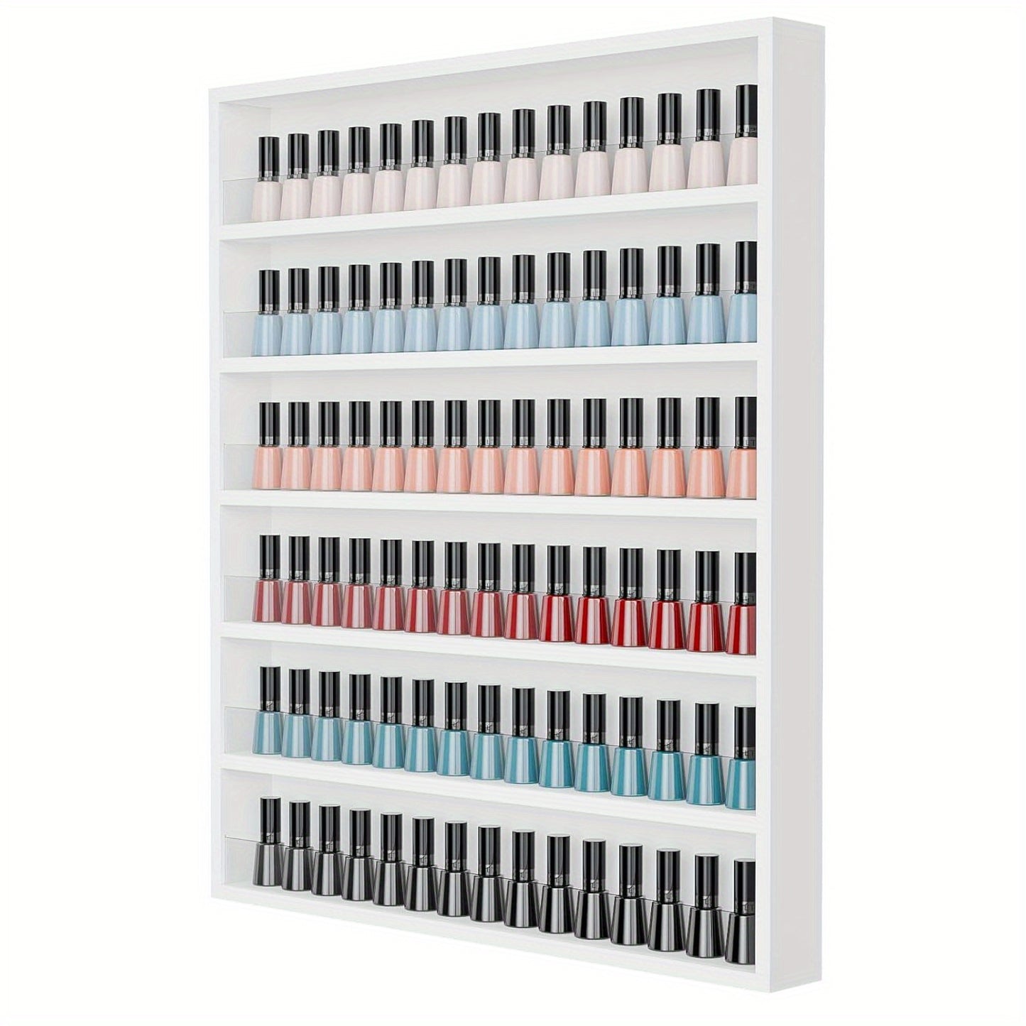 Nail Polish Rack Wall Mount 6 Layers Holds 120 Bottles - Nail Polish Organizer with Acrylic Baffles Large Nail Varnish Display Shelf for Salon Home White Black