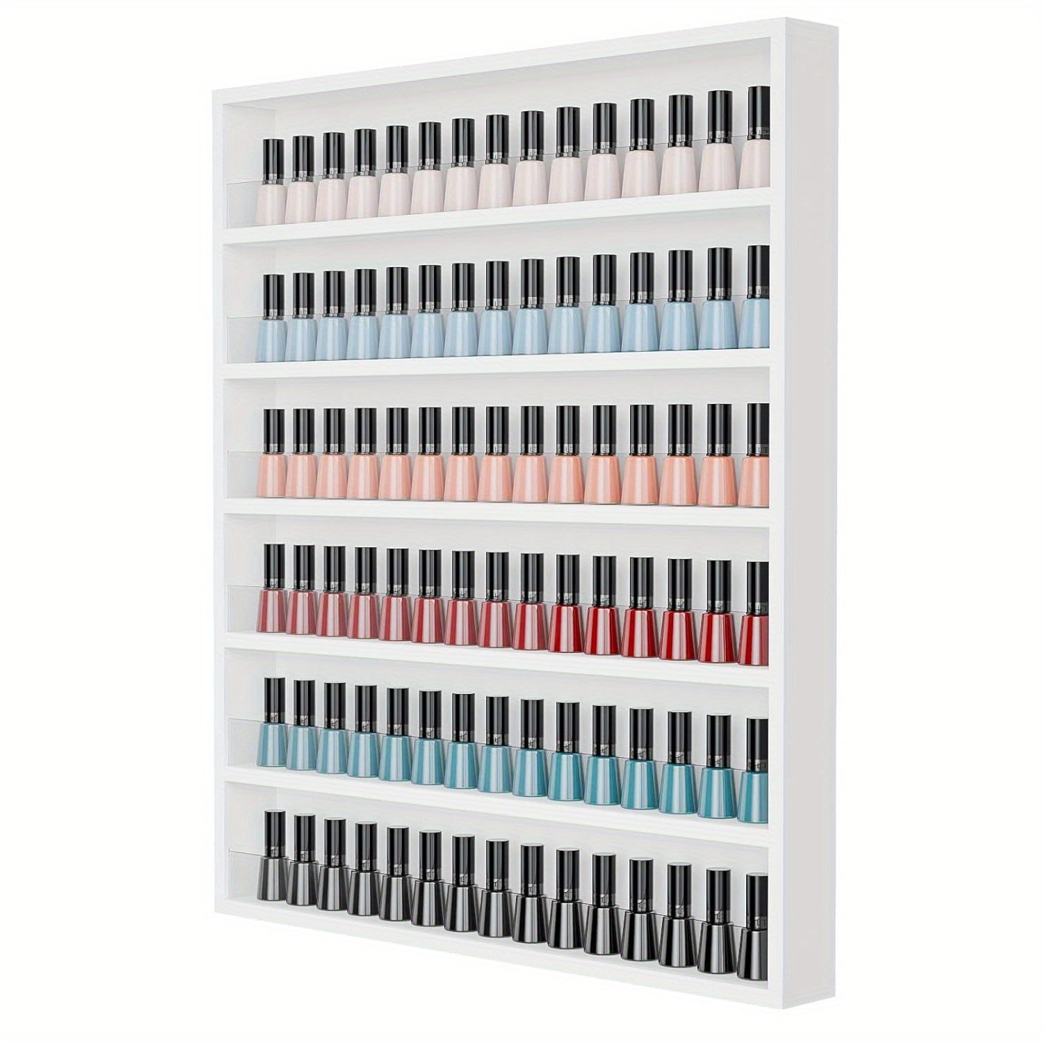 OmySalon 6 Layers Nail Polish Rack, Wall Mount Nail Polish Organizer W/Acrylic Baffle, Valentines Day Gift for Her, (White/Black)