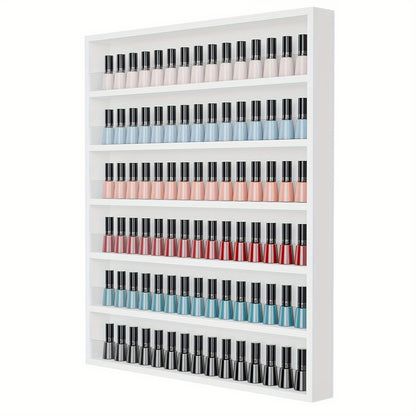 Nail Polish Rack Wall Mount 6 Layers Holds 120 Bottles - Nail Polish Organizer with Acrylic Baffles Large Nail Varnish Display Shelf for Salon Home White Black