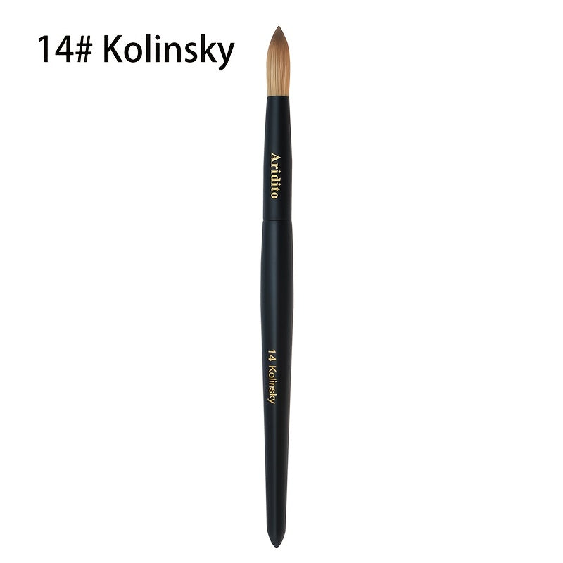 Aridito Kolinsky Round Head Acrylic Nail Art Brush Black Wooden Handle For Professional Manicure Home Salon(#8, #10, #12, #14)