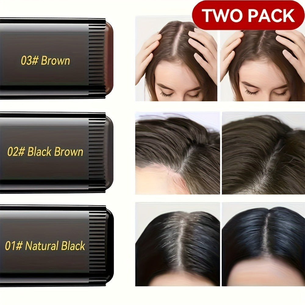 Disposable Hair Root Touch-Up Stick 2pcs - Portable Gray Coverage Hair Dye Stick with Plant-Based Squalane | Long-Lasting | 3 Shades | All Hair Types