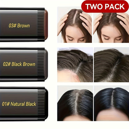 Disposable Hair Root Touch-Up Stick 2pcs - Portable Gray Coverage Hair Dye Stick with Plant-Based Squalane | Long-Lasting | 3 Shades | All Hair Types