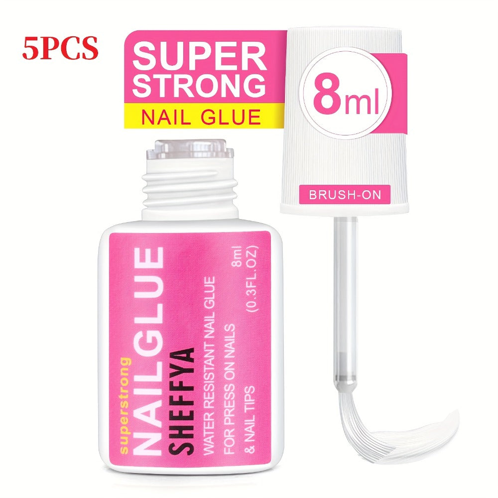 SHEFFYASuper Strong Nail Glue for Press On Nails, Nail Tips & Acrylic Nails (0.27oz) Brush On Glue for Press Ons, Tips & Acrylics - Long Lasting, Maximum Strength, Mess-Free Application