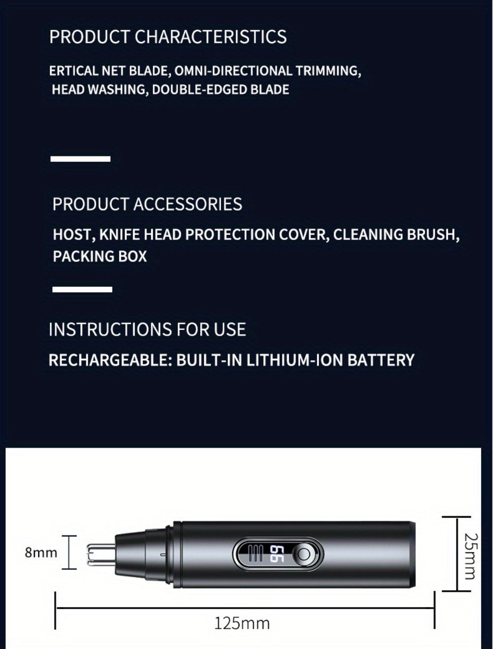 Electric Nose Hair Trimmer, Painless Facial Hair Removal Device for Men And Women - with LED Display Screen, USB Charging, Suitable for Trimming Nose Hair, Ear Hair, Eyebrows, Etc