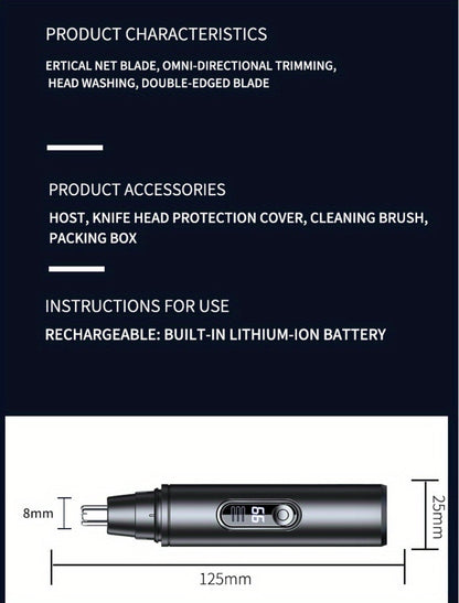 Nose Hair Trimmer Electric Painless 3-in-1 USB Rechargeable with LED Display – Trims Nose Ear Hair Eyebrows Waterproof Grooming Device for Men Women