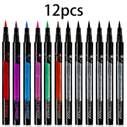 Liquid Eyeliner Pen Set 12pcs – Long-Lasting Precise Fine Tip, Natural Makeup Effect, No Smudge No Tingle, All Skin Colors, for Daily Wear, Performances & Parties, Women's Makeup Gift