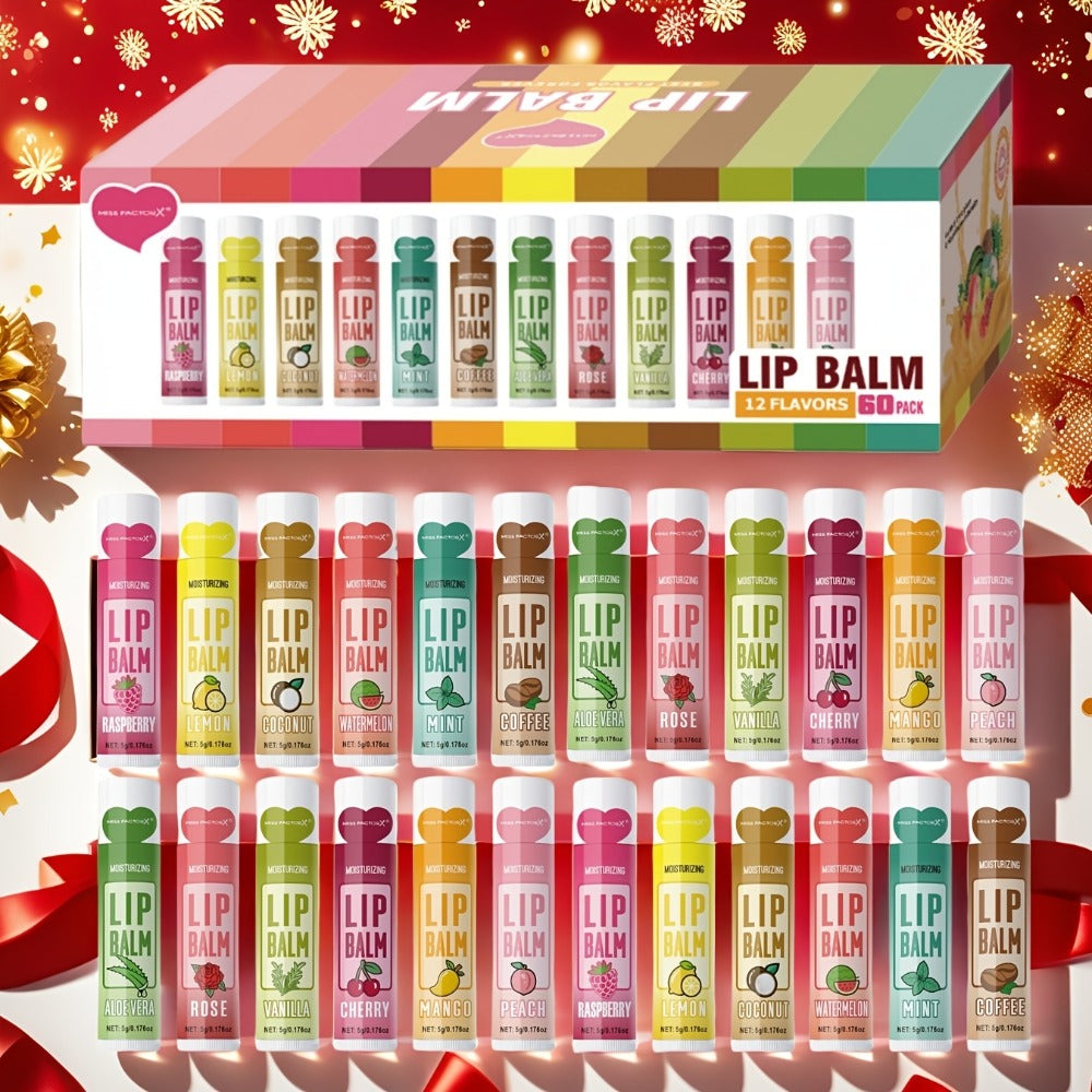 [Luxury Lip Balm Set] 60pcs Luxury Lip Balm Gift Set - Deep Hydration & Moisture for Soft, Glossy Lips - Perfect Valentine's Day or Thanksgiving Present for Women