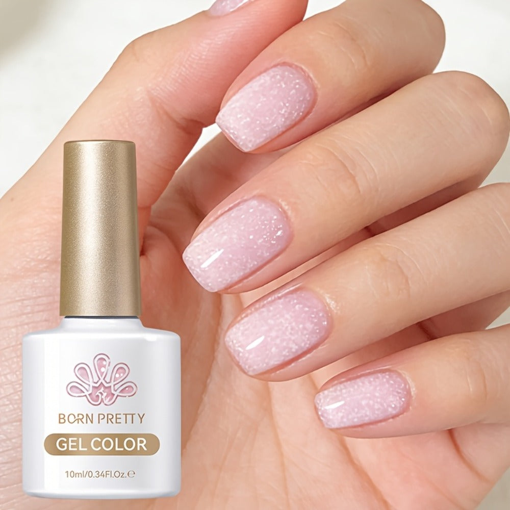 BORN PRETTY 0.34oz Snowflakes Pink Gel Nail Polish Jelly Color Sequins Soak Off Semi Permanent Gel Nails Art Gel Varnish DIY Christmas Nails