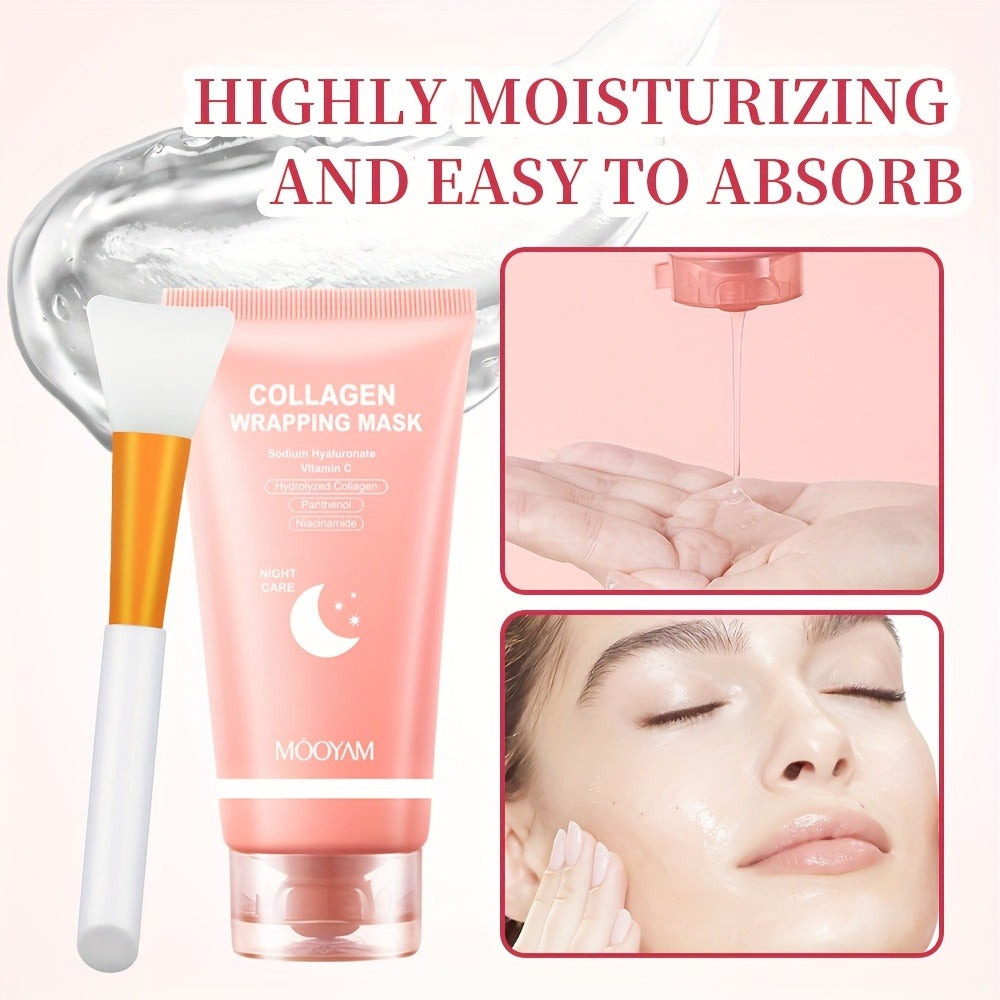 2pcs/3pcs Collagen Night Mask with Brush - Elasticity and Moisturizing Care, Contains Hydrolyzed Collagen, Niacinamide, Sodium Hyaluronate and Vitamin C - Korean Skincare Product Formulas, 2. 71oz