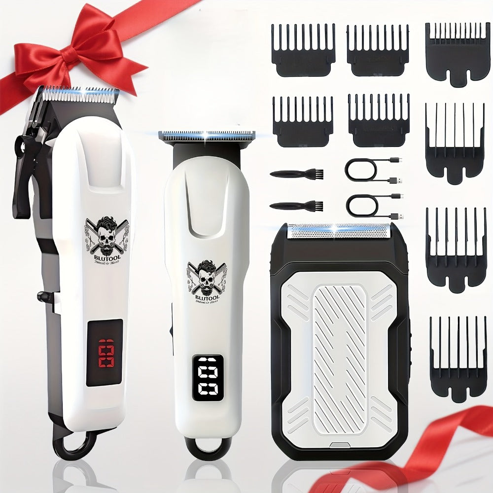 [Christmas Gift] 2pcs/3pcs USB Rechargeable Cordless Professional Hair Clipper Electric Shaver Set With LED Display Suitable For Home Travel Christmas Gift