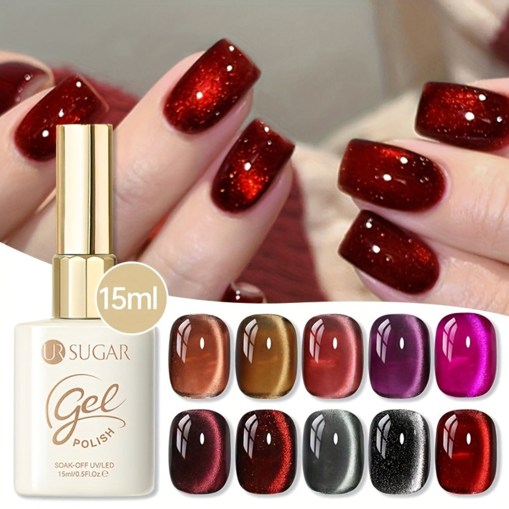 1 UR SUGAR Magnetic Gel Nail Polish - Quick-Dry Soak Off Cat Eye Magnetic Formula Suitable for /LED, Magnetic Stick Compatible Gel Polish - Professional & for Nail Art, Fall Winter Plum & Bordeaux Hues