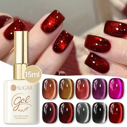 Cat Eye Gel Polish 15ml Plum Bordeaux Magnetic Soak Off UV LED – 3D Light-Shifting Effect Quick Dry Semi-Permanent Long-Lasting Fall Winter Dark Nail Colors for DIY & Salon Nail Art Women