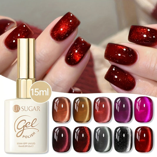 Cat Eye Magnetic Gel Nail Polish Soak Off LED UV Quick Dry Cat Eye Effect Nail Art Gel Polish with Magnetic Stick 15ml Fall Winter Plum Bordeaux Colors
