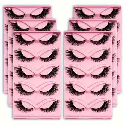 Strip False Eyelashes 180 Pairs Value Pack — Long Thick Cat Eye Reusable Lashes, 6 Packs of 30 Pairs Flexible Clear Band Wispy Lashes for Glamorous Eye Makeup, Holiday Gift & Everyday Wear