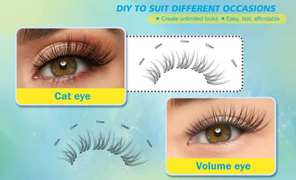 Self-Adhesive Lash Clusters Kit Pre-Glued Wispy Press-On Lashes — No Glue Needed, Natural & Thick Volume, Reusable, Beginner-Friendly, Includes 2 Tweezers, Fluffy Individual Cluster Eyelashes