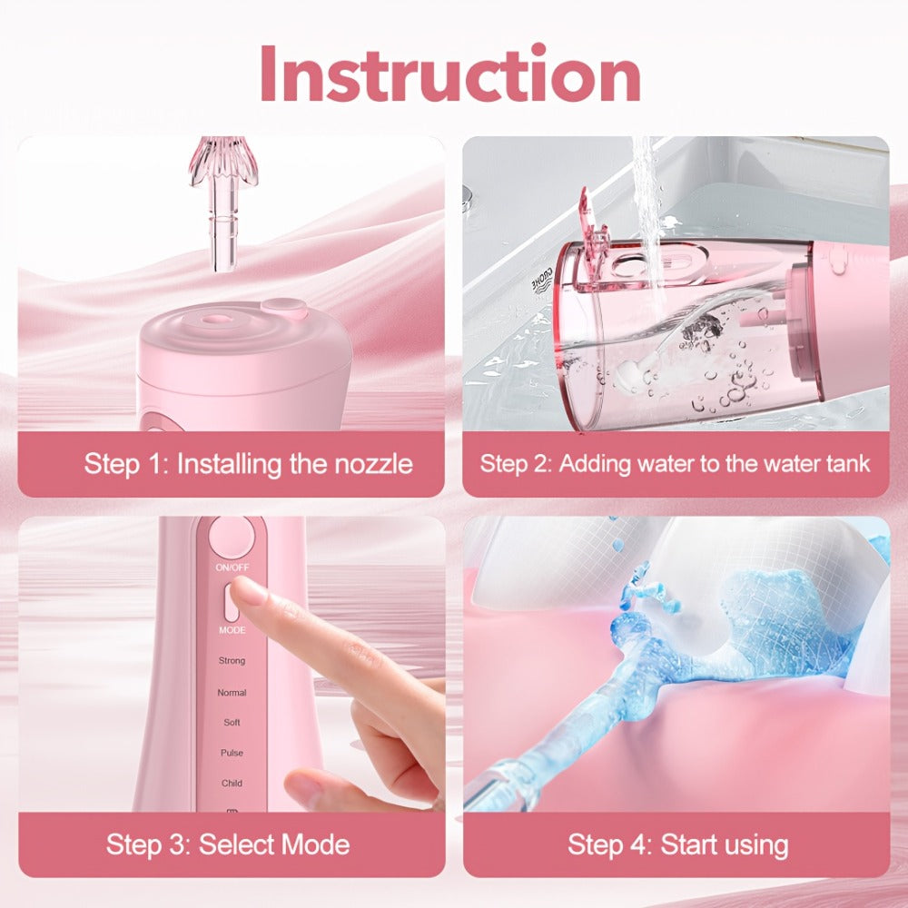 Water Dental Flosser Oral Irrigator — 5 Modes, 6 Tips, IPX7 Waterproof, 350ml Cordless Rechargeable Water Flosser for Braces, Bridges, Travel & Home Teeth Cleaning