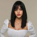 16" Blunt Cut Straight Bob Wig with Bangs - Heat Resistant Synthetic Hair, 180% Density Rose Net Cap, Silky Straight Black Wig for Women & Men, Business, Party & Daily Wear