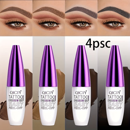 Tattoo Eyebrow Gel 4-Pack Semi-Permanent — Waterproof Long-Lasting Eyebrow Tint Cream with Plant-Based Squalane, Easy Peel-Off, 4 Shades All Skin Types