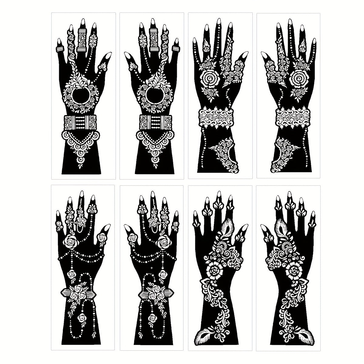Tattoo Stencils 8-Piece Set Vintage Ramadan Henna-Style Designs | Reusable Body Art Stencils for Brides Bridal Party | Valentine's Day New Year Celebration Skin Decoration Stickers