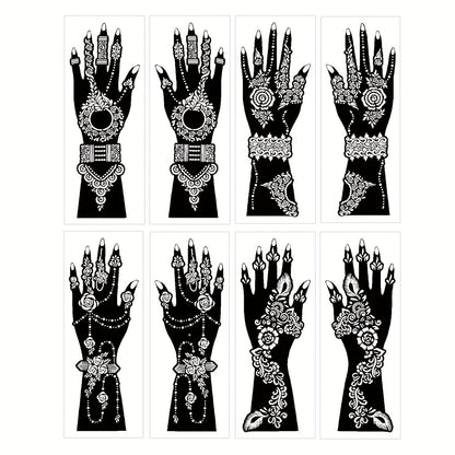 Tattoo Stencils 8-Piece Set Vintage Ramadan Henna-Style Designs | Reusable Body Art Stencils for Brides Bridal Party | Valentine's Day New Year Celebration Skin Decoration Stickers