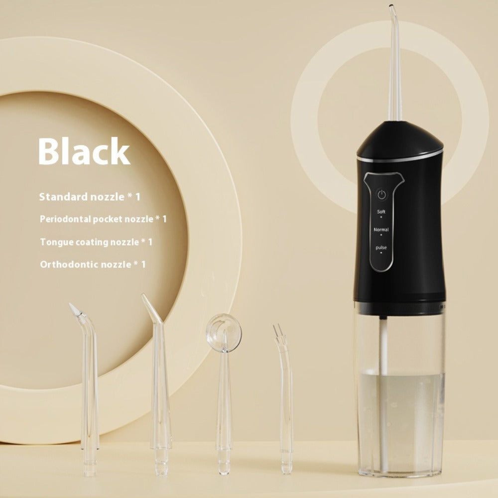 Portable USB Rechargeable Water Flosser with Smart Chip - Stylish Black Electric Orthodontic Appliance Suitable for Healthy Gums, Including 4 Nozzles And Orthodontic Nozzles, 3 Cleaning Modes, Essential for Travel, Valentine'S Day Gift