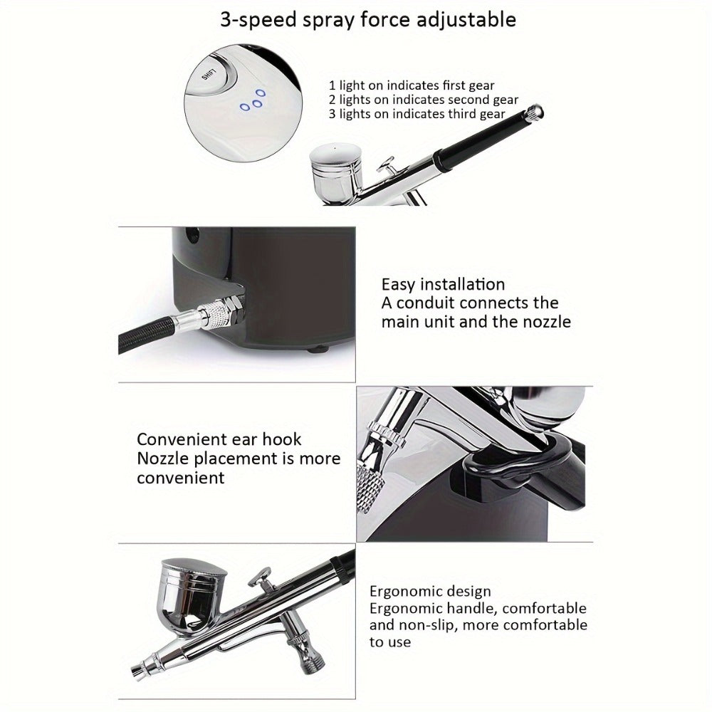 Airbrush Kit Portable Dual-Action Airbrush Gun And Mini Air Compressor Set for Make Up, Art Painting, Cake, Manicure, Spray Model, Craft, Hydrating And Beauty, And More